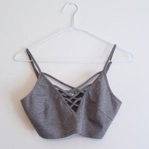 Gray Bralette with Lattice Work V-Neck